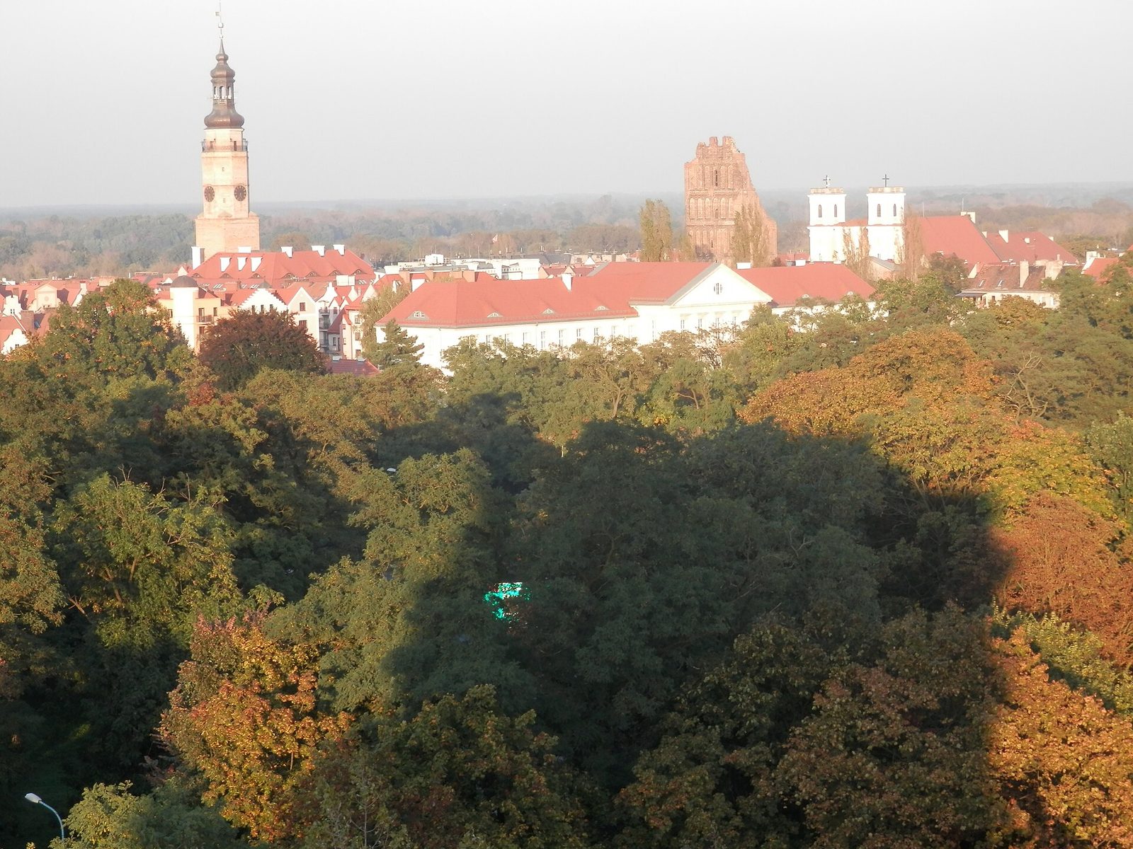 Panorama Głogowa z wieżą ratusza i ruiną kościoła św. Mikołaja